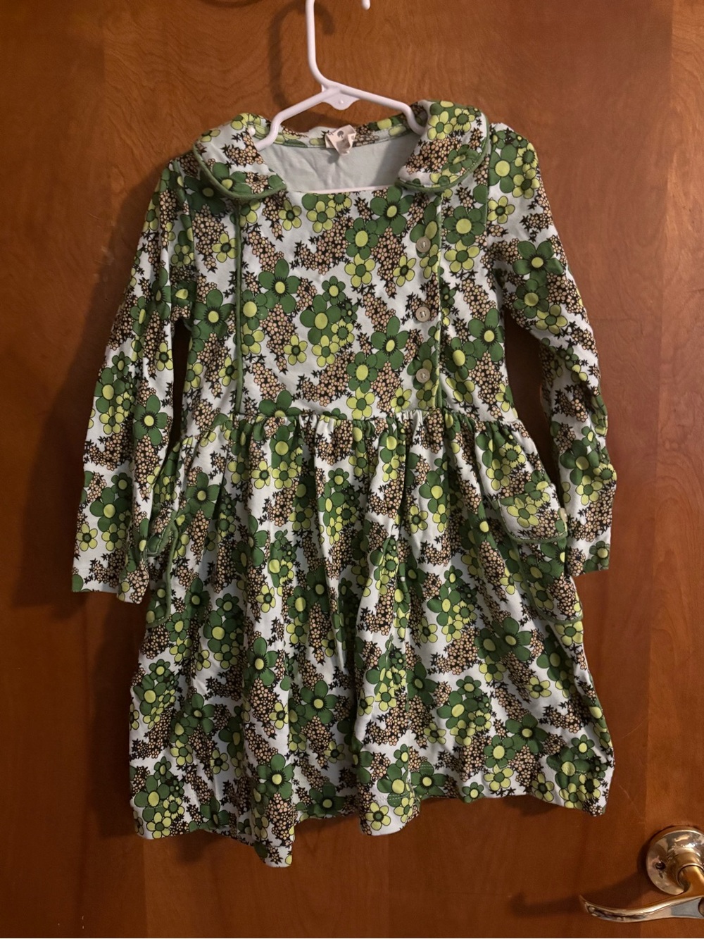kate quinn size 5 year green granny floral peter pan apron dress